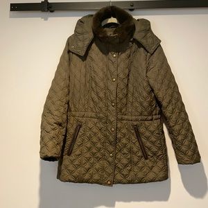 Marc New York green quilted winter jacket  removable hood and faux fur size S
